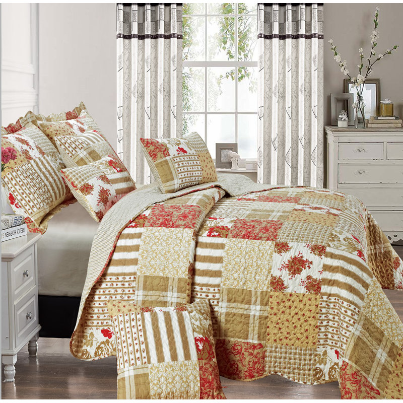 Vergas Polyester Patchwork Bedspread with Pillowcases Included, 235 x 250cm