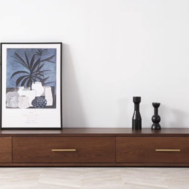 Meuble télé minimaliste en bois massif du plancher au plafond, Brun, 59.05"