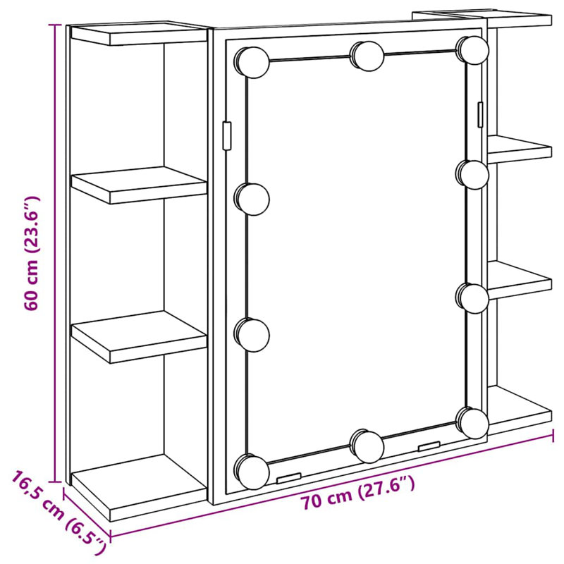 700mm W 600mm H Surface Framed Medicine Cabinet Mirror 6 Fixed, Artisan Oak