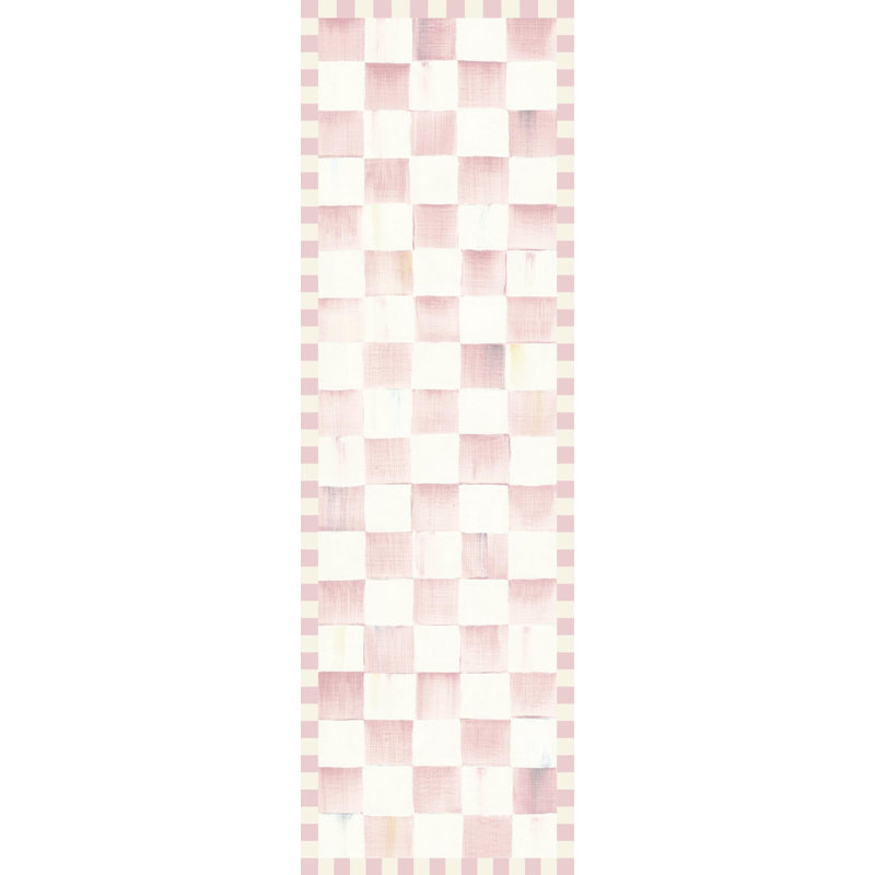 Rosy Checkered Washable Rug, Runner 2'6" x 8'