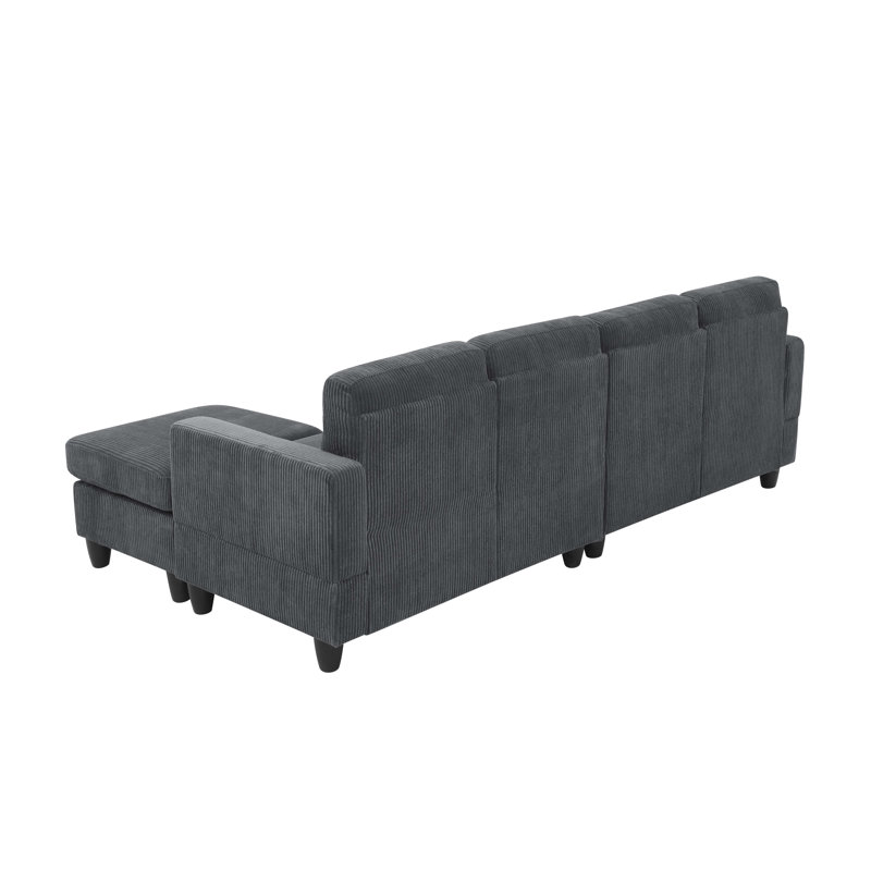 Canapé modulaire large avec repose-pieds Ranjeeta, Velours côtelé gris foncé
