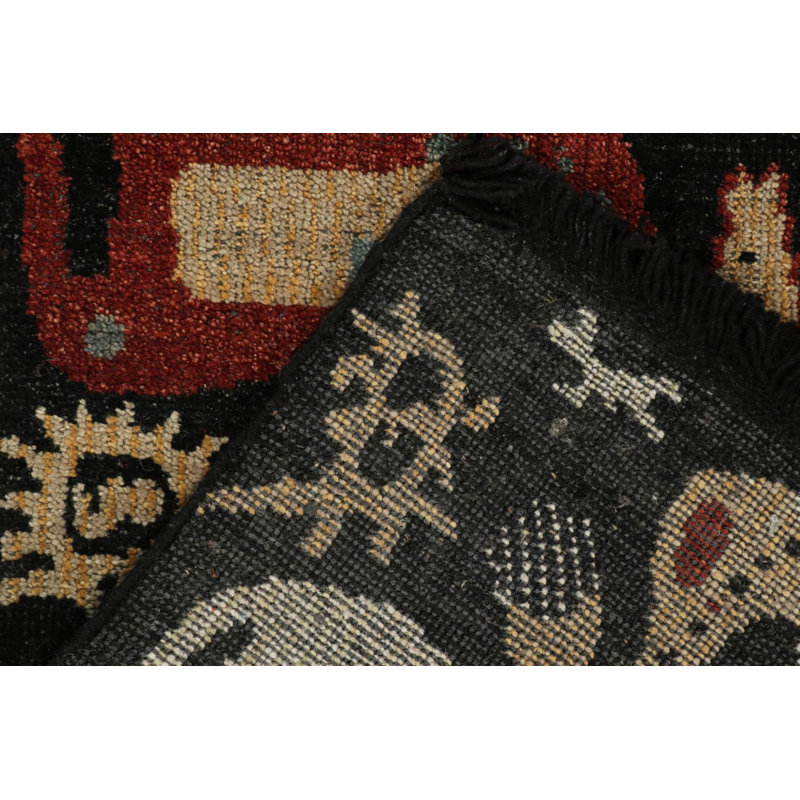 Tribal Rug In Black, Red And White Pictorial Pattern By Rug & Kilim, Runner 3' x 14'