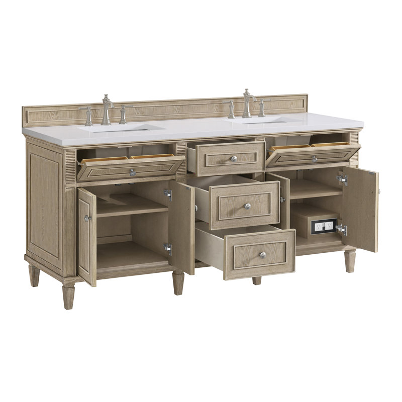 Lorelai 72'' W Double Vanity, Whitewashed Oak, White Zeus, 8" Widespread