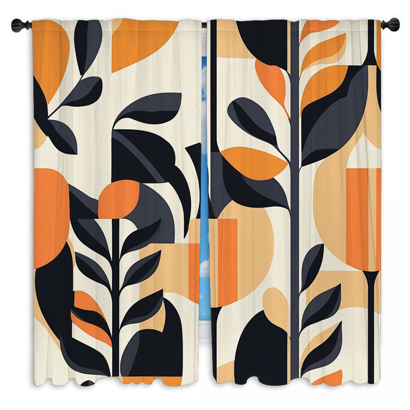 Abstract Leaf Window Curtains  Floral Mid Century Modern Drapes - 2 Panels, 20" W x 52" L
