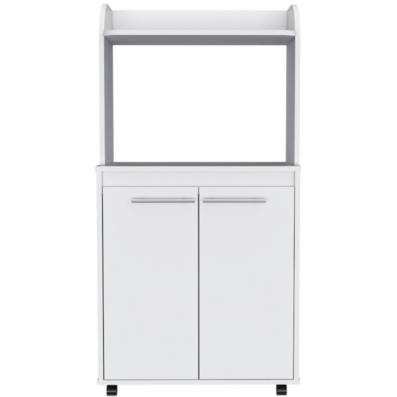 Kart de cuisine Kira, armoire à deux portes, une tablette ouverte, deux tablettes intérieures - blanc
