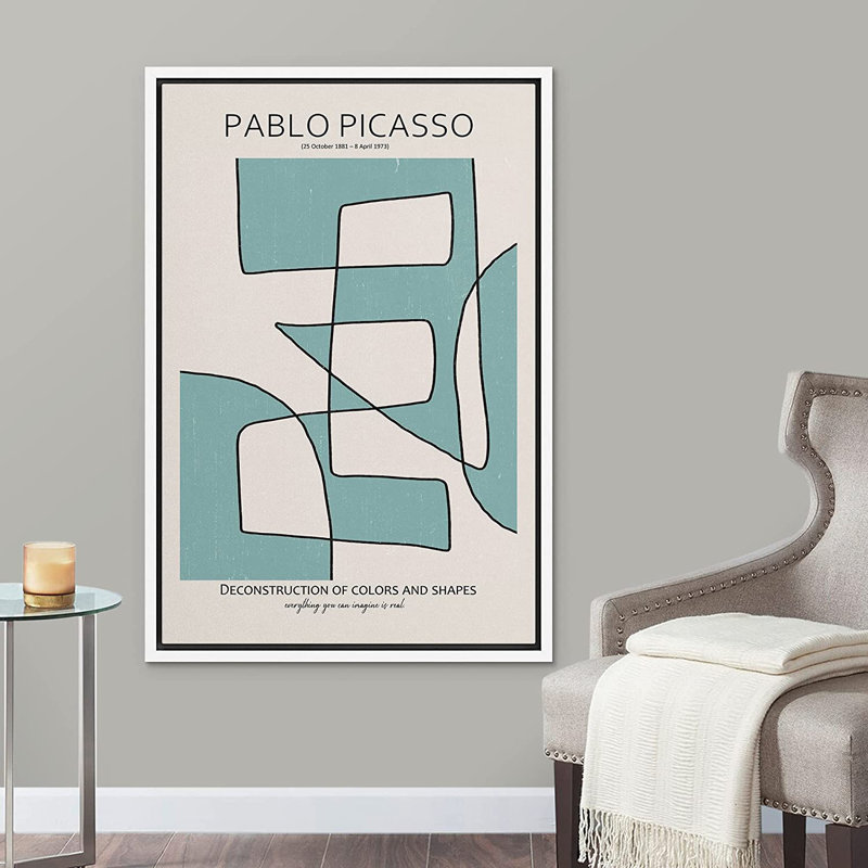 "Abstract Shapes Illustration" par Pablo Picasso - Impression sur toile, H 24 po x l 16 po x P 1,5 po, Cadre blanc