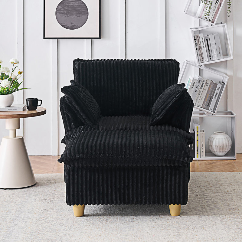 Canapé à une place avec repose-pieds et coussins décoratifs, Noir