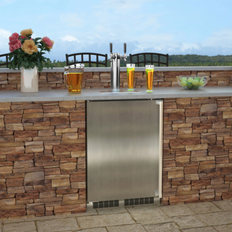 5.7 Cubic Feet Stainless Steel Outdoor Built-In Kegerator with Door Lock and Adjustable Temperature
