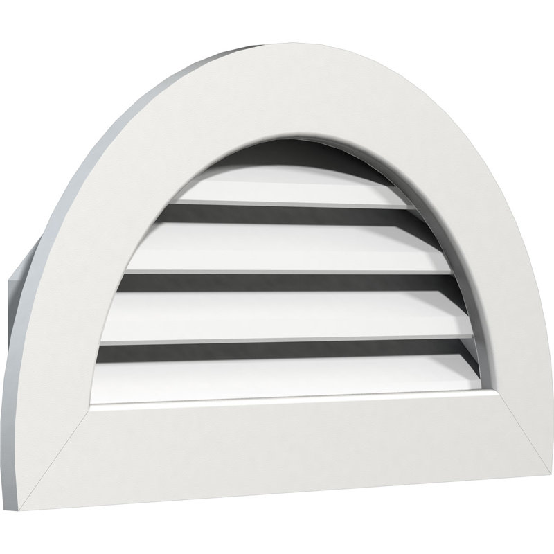 Évent à pignon demi-rond en PVC avec cadre plat blanc, 16" H x 27" L x 3" D