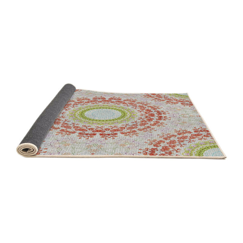 Tapis vert/rouge tissé à la machine, Rond 3 pi