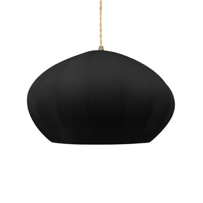 Radiance - Luminaire suspendu ovale cannelé 1 lumière - Carbone - Noir mat - Laiton antique - Ampoule remplaçable - Corde torsadée beige