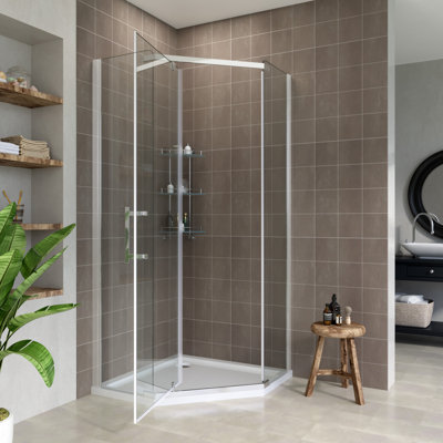 90x90x190cm Diamond-Shaped Semi-Frameless Shower Enclosure with Shower Tray,  Silver