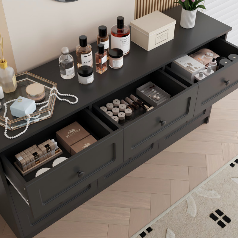 9 Drawer Dresser, 63'' Wide Long Modern Dresser With 9 Drawers, Black