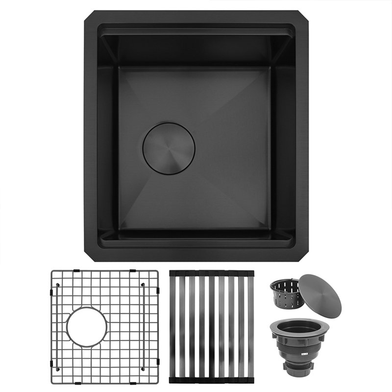 16''L X 18''W Workstation Undermount 16 Gauge Stainless Steel Bar Sink With Accessories, Black