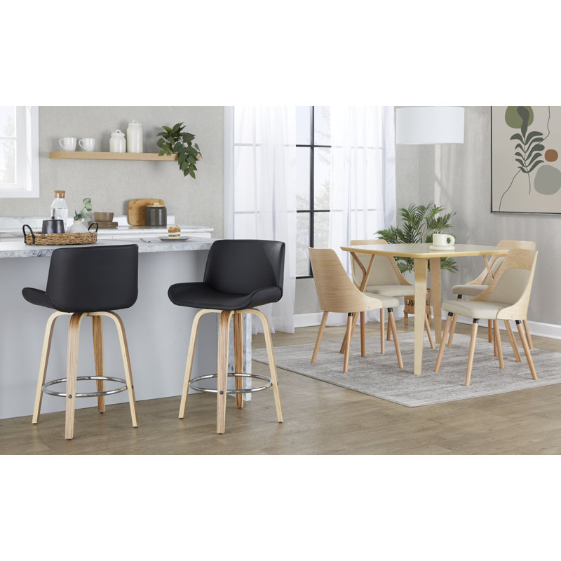Rondell 25" Fixed-Height Counter Stools with Round Built-In Footrests, Black, Counter Stool (25” Seat Height)