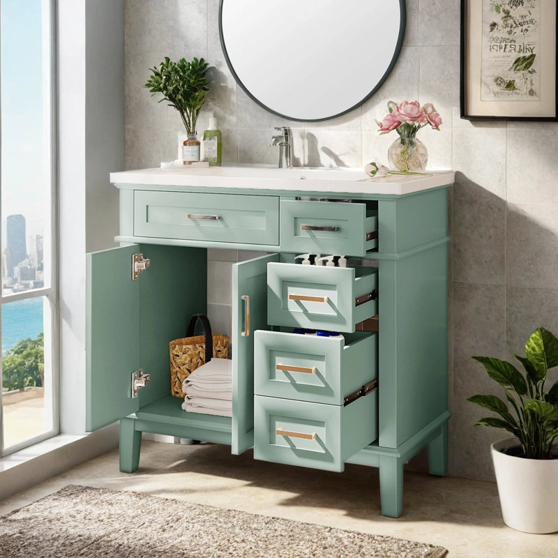 Azara 36'' Single Bathroom Vanity with Ceramic Top, Green