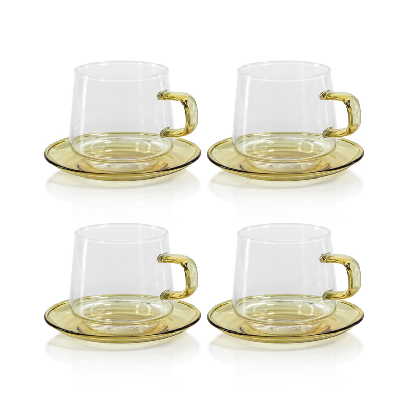 Ensemble de 4 tasses à thé et à café en verre Bergamo, ensemble de 4, Jaune, 13.83