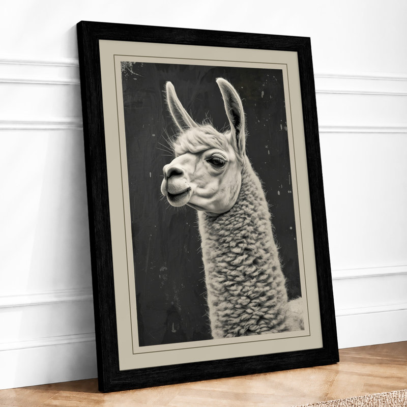 Alpaca Portrait Japandi - Framed Print, A2 - 59.4 x 42.0 cm, Black