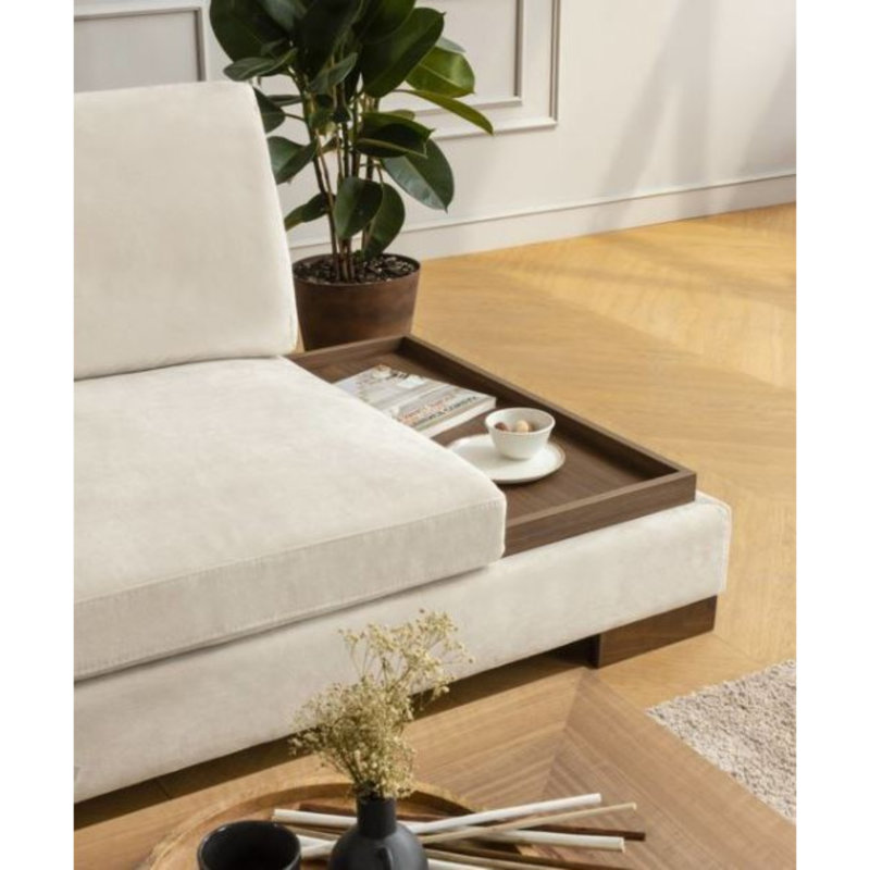 Élégant canapé d'angle avec pouf, beige uni, 76,0 po x 123,2 po x 31,5 po | Structure en bois de hêtre durable et en carton, tissu 100% polyester | Coussins en mousse souple et en silicone, 2 coussins inclus, idéal pour les maisons scandinaves modernes