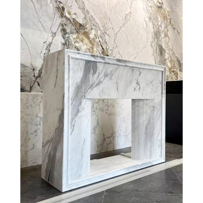 French-style minimalist marble fireplace