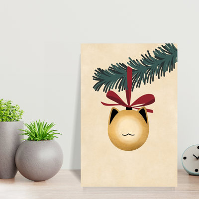 Cute Christmas Cat Ornament Minimalist Abstract Contemporary Christmas Tree Cat Fir Winter Landscape Wall Art Print 1 Piece Wrapped Canvas Wall Art