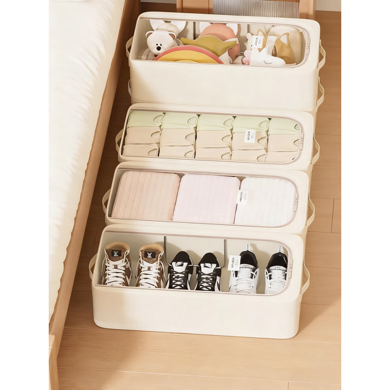 Heavy-Duty Oxford Fabric Underbed Storage Box With Clear Top And Double Zipper - Large Capacity Organizer For Shoes, Clothes, Toys, Books, Car Use