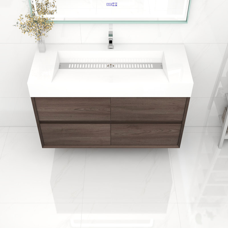 48" Wall Mounted Single Bathroom Vanity, Red Oak