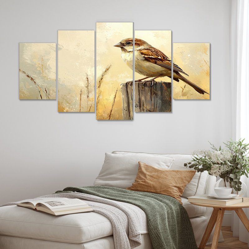«Old Sparrow Bird On A Fence Post II - Bird Wall Art», ensemble de décorations murales modernes