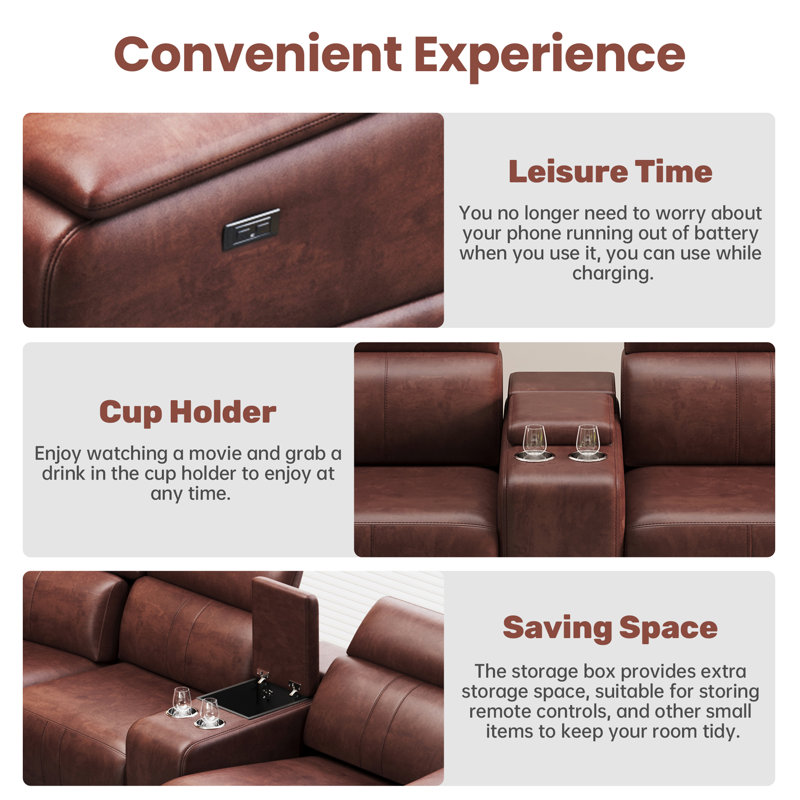Power Loveseat Recliner Sofa, Reclining Sectional Sofa With Adjustable Headrest & Power Recline, Breathable Leather With Storage Console & USB Ports, Easy Assembly Living Room Furniture Sets
