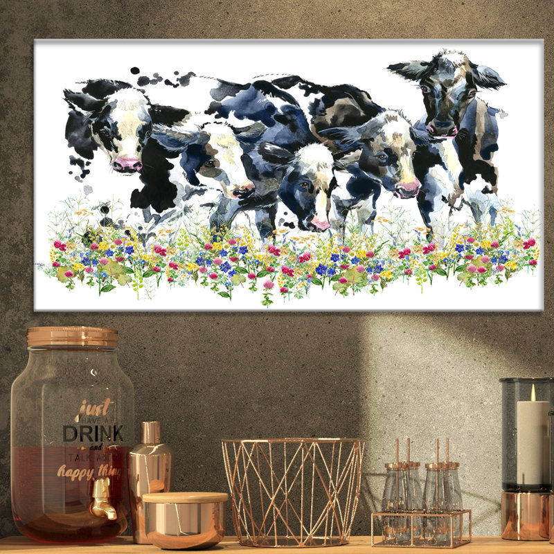 Illustration de vache laitière sur le champ-reproduction d’art, H 16 po x l 32 po x P 1 po, Toile tendue
