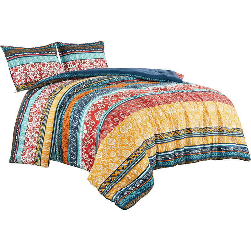 Amara Multicolor Boho Stripe King Microfiber Comforter Set