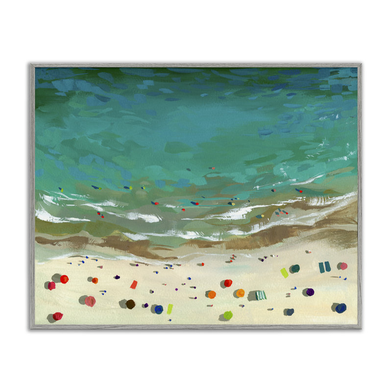 Giclée aérienne de bord de mer turquoise, conception de Brook Page, Giclée de ferme grise encadrée, H 24 po x l 30 po