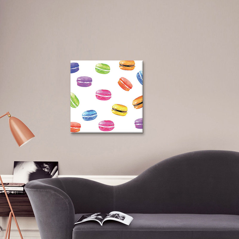 «Maccroons Rain» par Rongrong DeVoe - estampe numérique sur toile tendue avec châssis, H 18 po x l 18 po x P 1,5 po