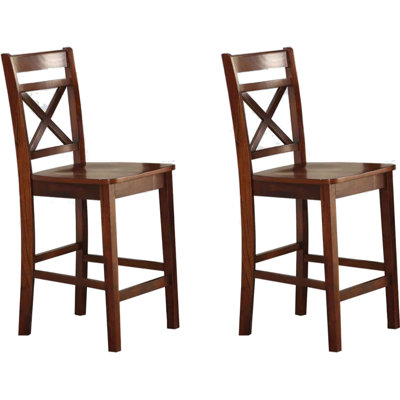 Stylish Counter Height Chairs Of 2 With Cream Finish And Cross Back 2 Cherry Color - & Fashionable