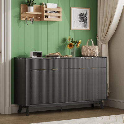 60" Sideboard Buffet Cabinet with 2 Drawers & 4 Wave Doors, Adjustable Shelves for Dining Room, Living Room, Kitchen