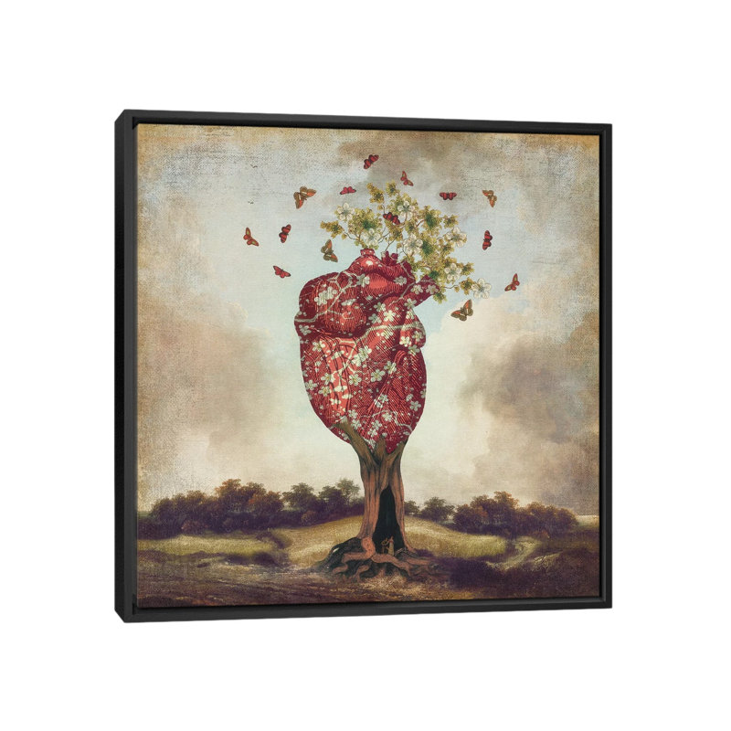 « love tree », reproduction d’impression sur toile, H 37 po x l 37 po x P 1,5 po, Toile avec cadre noir, Pas de tapis