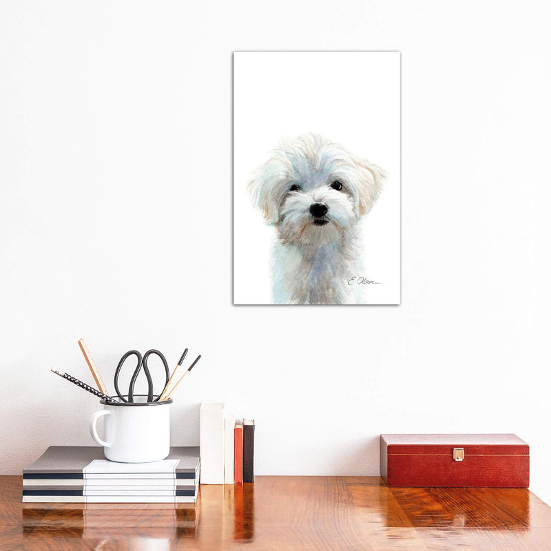 Maltese Puppy 1 Piece Wrapped Canvas Painting, 30.48 cm H x 45.72 cm W