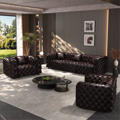 Modern Sofa Set, Faux Leather Upholstered Modular 5-Seater Sectional Couch with Pure Handmade Button Tufted Design, 5 Pillows, Multi Combination for L