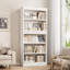 Bibliothèque 71 po en bois blanc de style campagnard avec présentoir, bibliothèque à 5 niveaux pour bureau, bibliothèque ou salon-1263776457