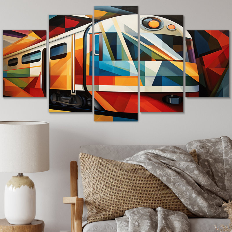 «Abstract Train Cubist Expressions III» - Impression sur toile transport - 5 panneaux
