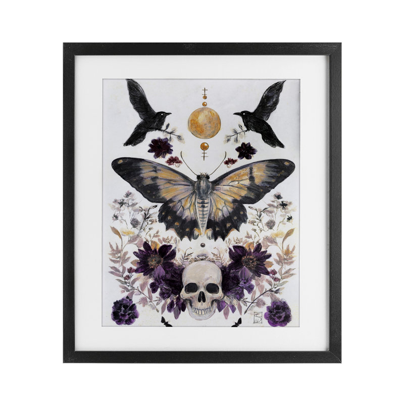 «Gothic Tarot with Moth», reproduction d'art sous verre encadrée, design par Sara Culpepper, Cadre noir minuit