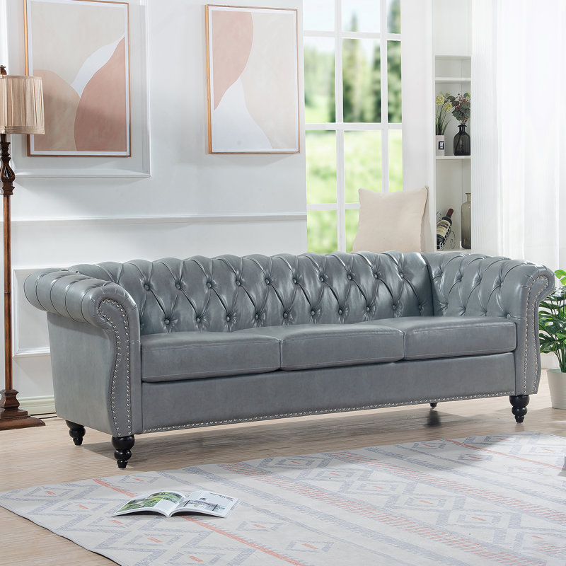 Canapé Chesterfield à accoudoirs roulés 3 places, Gris