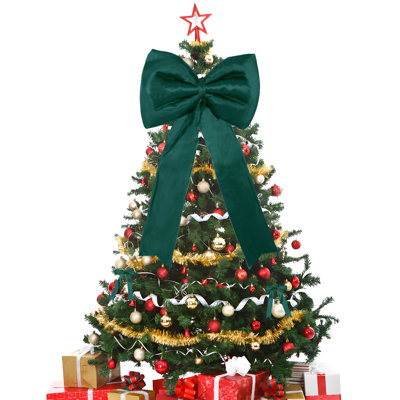 25 PCS Green Satin Christmas Bows Set – Wired Large Tree Decorator Bow & 24 Small Ribbon Bows – Festive Decor for Xmas Tree, Wreath, Garland, Indoor Outdoor Ornaments