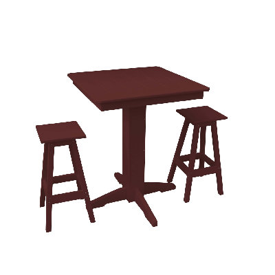  Poly Composite Riley 3-Piece Bar Set with Square Table, Cherry Wood