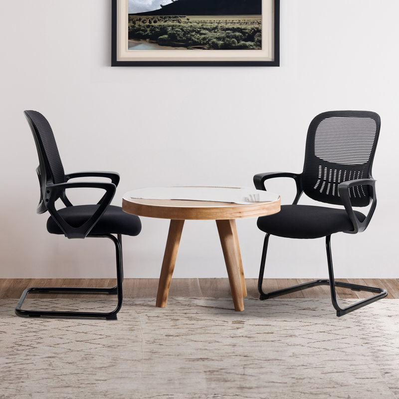 Mesh Guest Reception Chair with Metal Sled Base & Storage, Ideal for Office and Conference Rooms, 2