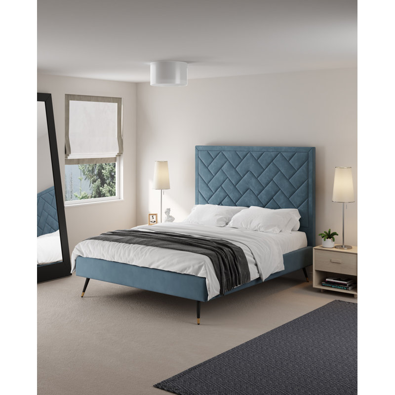 Toshiye Upholstered Platform Bed, Queen, Blue