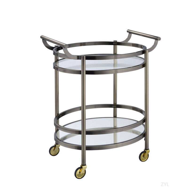 Chariot de service en verre transparent et finition bronze brossé