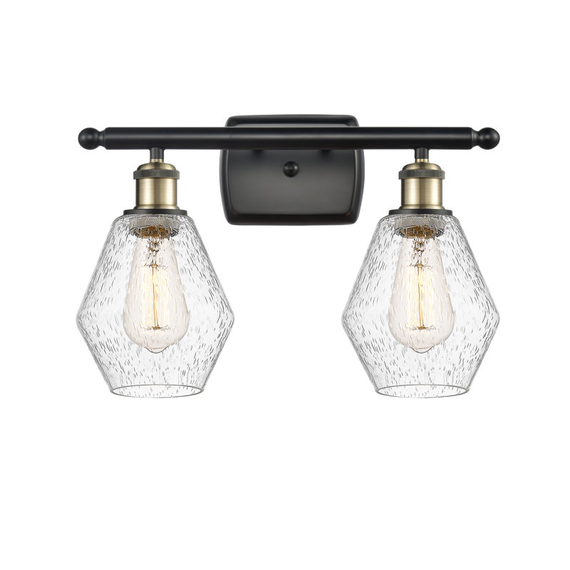 2 - Light Dimmable Vanity Light, Seedy, Black/Antique Brass