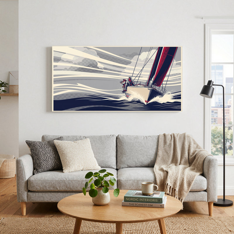Art rétro sur toile, vagues sur fond bleu marine, 32“W x 16”H