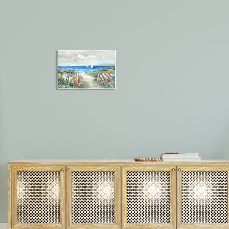 Tranquil Beachside Flower Meadow Ocean Voiliers Scène par Nan - peinture sans cadre sur panneau de fibres à densité moyenne